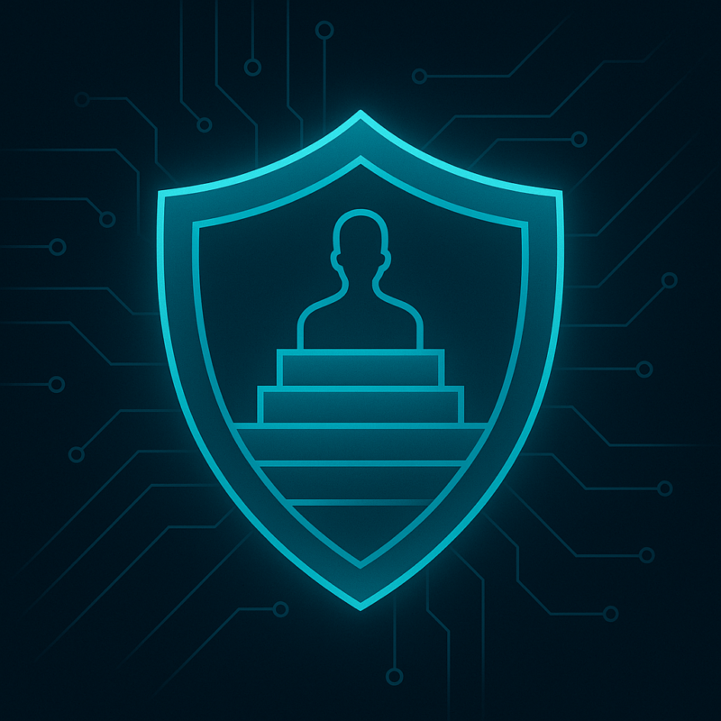 Digital illustration of a glowing teal shield with five layered steps and a human silhouette at its center, symbolizing strategies to reduce human cyber risk.